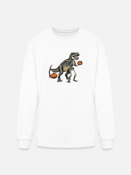 Dinosaur Skeleton Carving with Jack-o-Lantern - Men's Long Sleeve T-Shirt - white