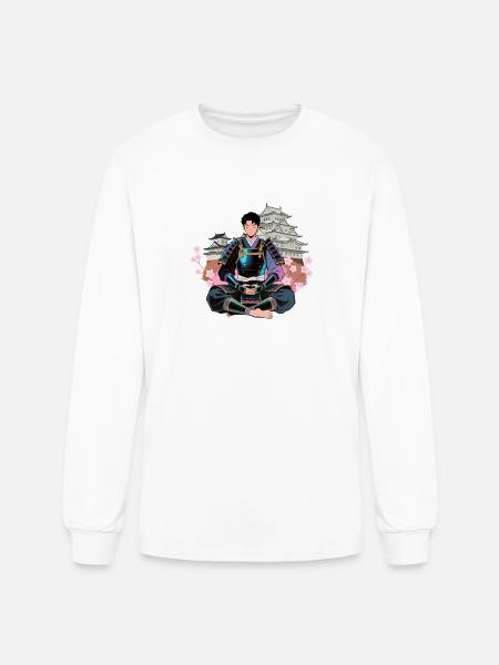 Zen Samurai Amid Sakura - Men's Long Sleeve T-Shirt - white