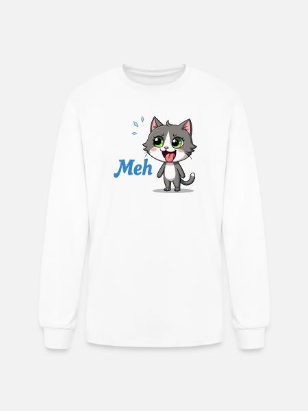 Meh – Funny Cat Meme - Men's Long Sleeve T-Shirt - white