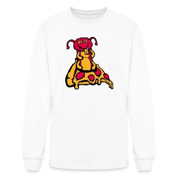 Caterpillar eats pizza salami hole funny hungry - Men's Long Sleeve T-Shirt - white - Front