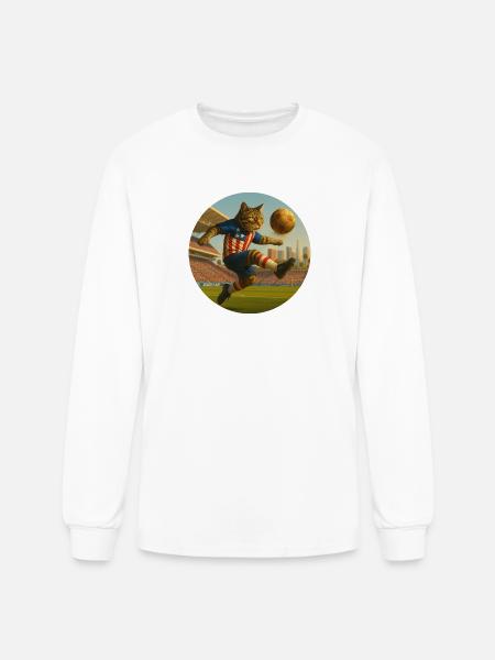American Soccer Cat – Fierce Spirit of Los Angeles - Men's Long Sleeve T-Shirt - white