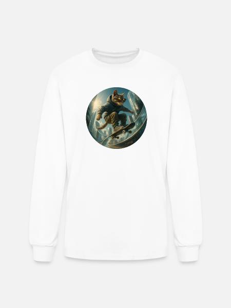 Skateboarding Cat – Street Freedom and Urban Flow - Men's Long Sleeve T-Shirt - white