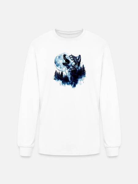 Wolf Howling at the Moon - Men's Long Sleeve T-Shirt - white