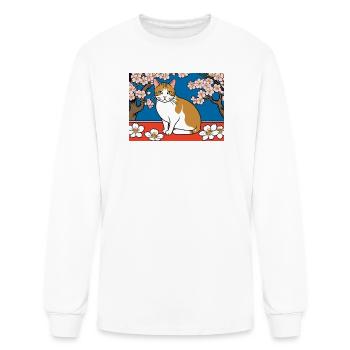 Cat and plum tree, Hanafuda style - Men's Long Sleeve T-Shirt - white - Front