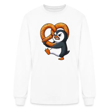 Grumpy penguin pretzel Bavarian funny cartoon - Men's Long Sleeve T-Shirt - white - Front