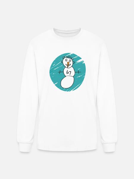 Whimsical Snowman on Cyan Swirl - Men's Long Sleeve T-Shirt - white