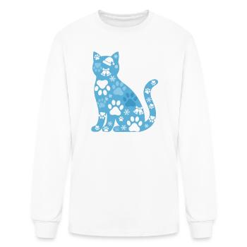 Blue Cat Paw Snowfall - Men's Long Sleeve T-Shirt - white - Front