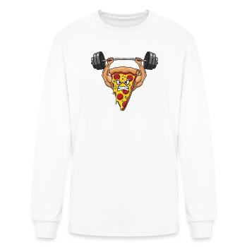 Pizza salami fitness dumbbell weights strength tra - Men's Long Sleeve T-Shirt - white - Front