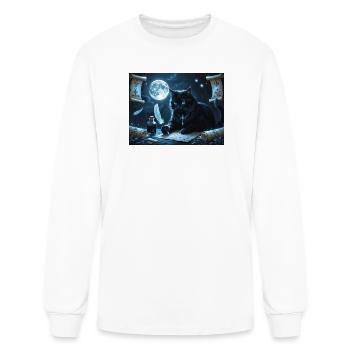 Moonlit Cat Scribe - Men's Long Sleeve T-Shirt - white - Front