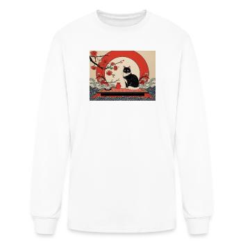 Japanese Moonrise Cat Amid Plum Blossoms - Men's Long Sleeve T-Shirt - white - Front