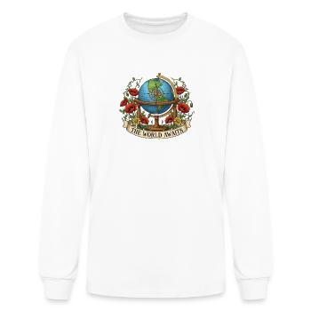 The World Awaits Vintage Globe – Wanderlust Travel - Men's Long Sleeve T-Shirt - white - Front