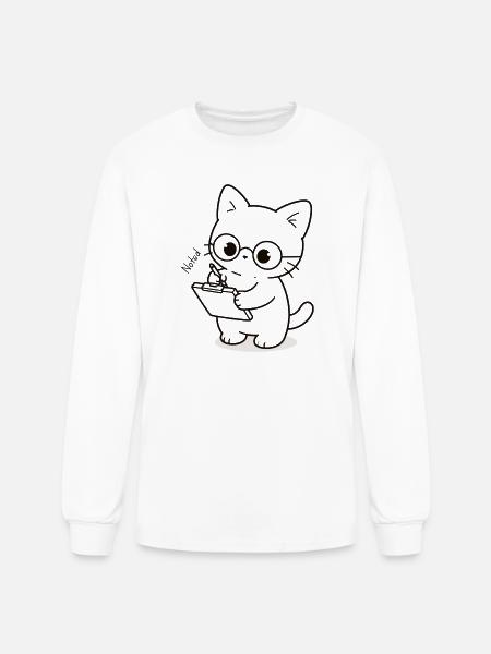 Kawaii Cat with Glasses Writing - Men's Long Sleeve T-Shirt - white