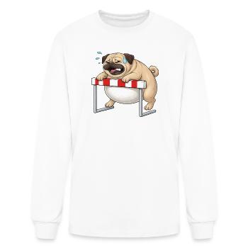 Pug over hurdle ironic hurdles humor saying - Men's Long Sleeve T-Shirt - white - Front