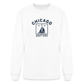 Chicago Navy Pier Sailboat Emblem - Men's Long Sleeve T-Shirt - white - Front