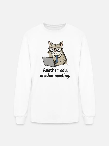 Grumpy Office Cat at Laptop - Men's Long Sleeve T-Shirt - white