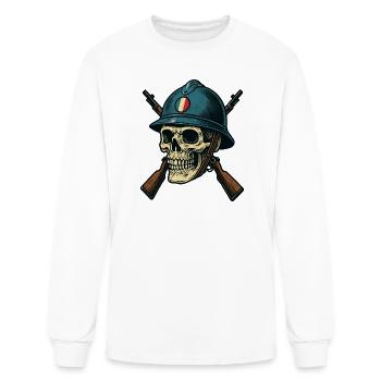French Patriot Skull with Military Helmet Art - Men's Long Sleeve T-Shirt - white - Front