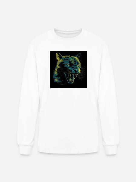 Neon Halftone Cat Roar - Men's Long Sleeve T-Shirt - white