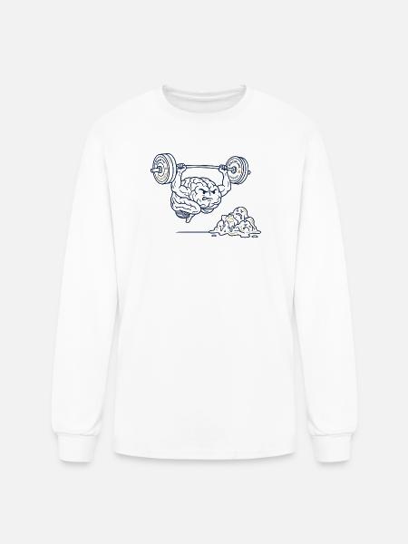 Brain Gains Lifting Weights - Men's Long Sleeve T-Shirt - white