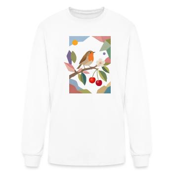Robin Bird on Branch Cherry Tree Design - Men's Long Sleeve T-Shirt - white - Front