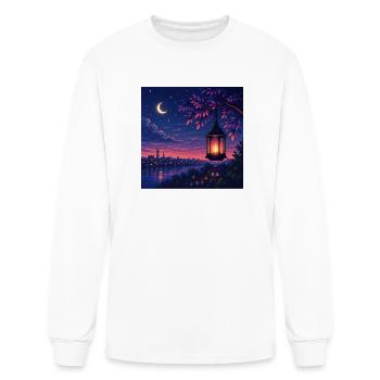 Moonlit Lantern Over Purple Harbor - Men's Long Sleeve T-Shirt - white - Front