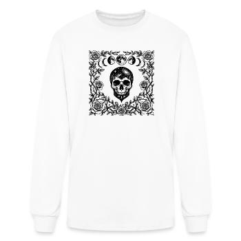 Cosmic Skull and Moon Phase Gothic Rose Art - Men's Long Sleeve T-Shirt - white - Front