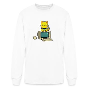 Pixel Cat on Retro Computer - Men's Long Sleeve T-Shirt - white - Front