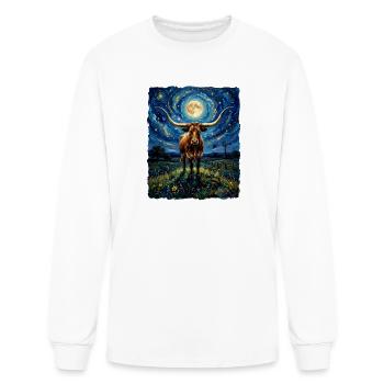 Moonlit Longhorn in Starry Sky - Men's Long Sleeve T-Shirt - white - Front