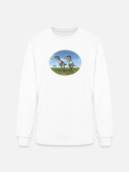 Monolophosaurus in a Prehistoric Landscape - Men's Long Sleeve T-Shirt - white