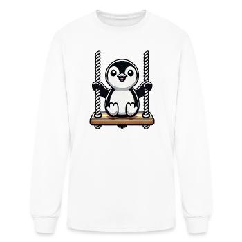 Dessin animé du Pingouin mignon sur la balançoire - T-shirt à manches longues Homme - blanc - Devant