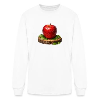Dewy Apple on Rustic Wood Slice - Men's Long Sleeve T-Shirt - white - Front
