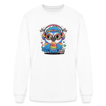 Kawaii Easter Parrot With Rainbow Headphones And - Men's Long Sleeve T-Shirt - white - Front
