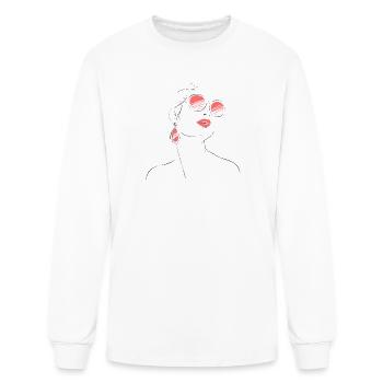Chic Woman in Sunglasses Line Art Vector - Men's Long Sleeve T-Shirt - white - Front