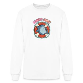 Safety First Funny Shark Lifebuoy Mascot - Men's Long Sleeve T-Shirt - white - Front
