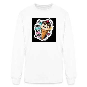 Stay Cool Ice Cream Cone Sticker Tee - Men's Long Sleeve T-Shirt - white - Front