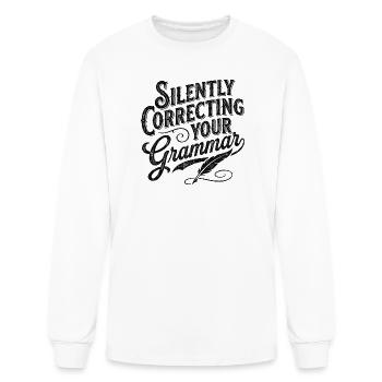 Grammar Police Vintage Text Tee - Men's Long Sleeve T-Shirt - white - Front