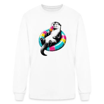Stencil-Style Otter with Ice Cream - Men's Long Sleeve T-Shirt - white - Front