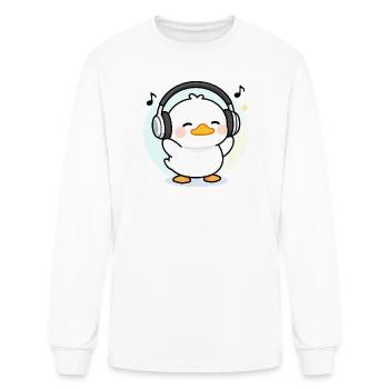 Cute Music Duck with Headphones | Funny Animal Mus - Men's Long Sleeve T-Shirt - white - Front