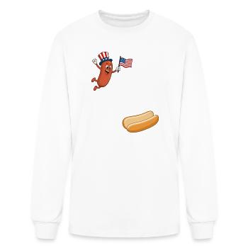 Hotdog Jumping Into A Bun 4th Of July Hot Dog - Men's Long Sleeve T-Shirt - white - Front