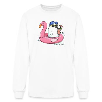 Summer Ghost Cooling Off Flamingo Float - Men's Long Sleeve T-Shirt - white - Front