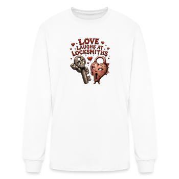 Love Laughs at Locksmiths - Funny Key Lock Couple  - Men's Long Sleeve T-Shirt - white - Front
