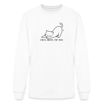 Stretch Breathe Start Again Cute Yoga Cat Minimal - Men's Long Sleeve T-Shirt - white - Front