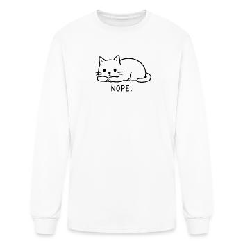 Nope Funny Cute Cat Loaf Minimalist Line Art - Men's Long Sleeve T-Shirt - white - Front