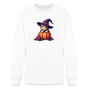 Whiskered Witch Kitten on Pumpkin - Men's Long Sleeve T-Shirt - white - Front