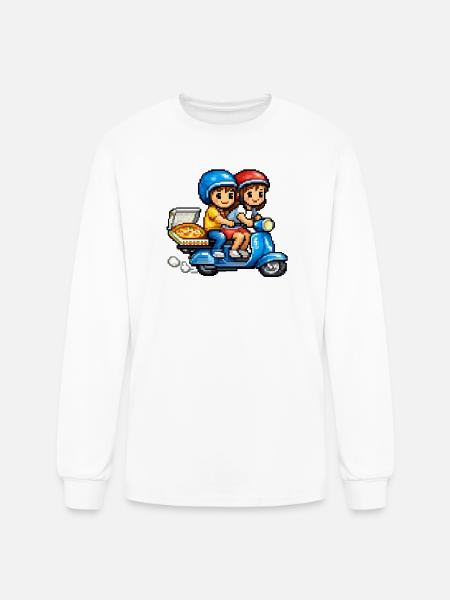 Boy and Girl on Vespa with Pizza! - Men's Long Sleeve T-Shirt - white