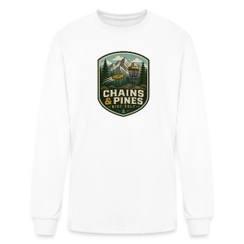 Chains & Pines Disc Golf Crest - Men's Long Sleeve T-Shirt - white - Front