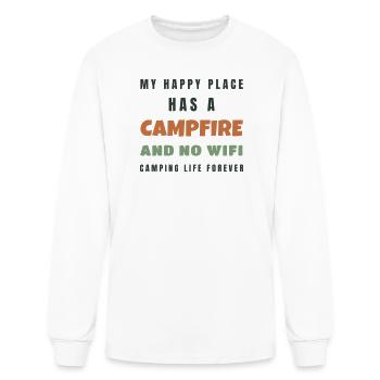 My Happy Place Has A Campfire And No Wifi - Men's Long Sleeve T-Shirt - white - Front