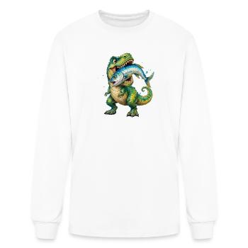 Cretaceous Catch: Dino with Fish - Men's Long Sleeve T-Shirt - white - Front