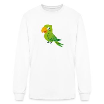 Cute Green Parrot Parakeet Cartoon Art - Men's Long Sleeve T-Shirt - white - Front