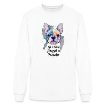 Colorful Watercolor Frenchie Portrait - Men's Long Sleeve T-Shirt - white - Front
