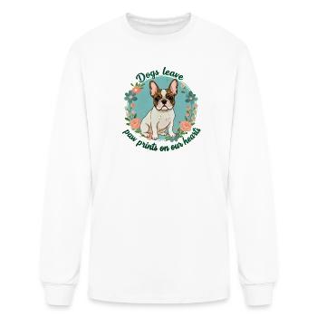 Bulldog Floral Paw Prints Heart Design - Men's Long Sleeve T-Shirt - white - Front